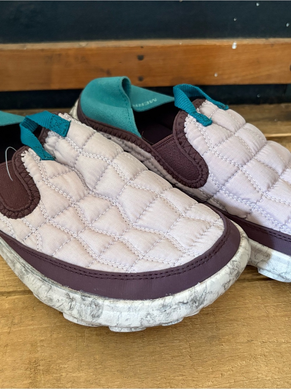 Merrell Quilted Slip-On Athletic Shoe in Light Pink, Plum and Teal